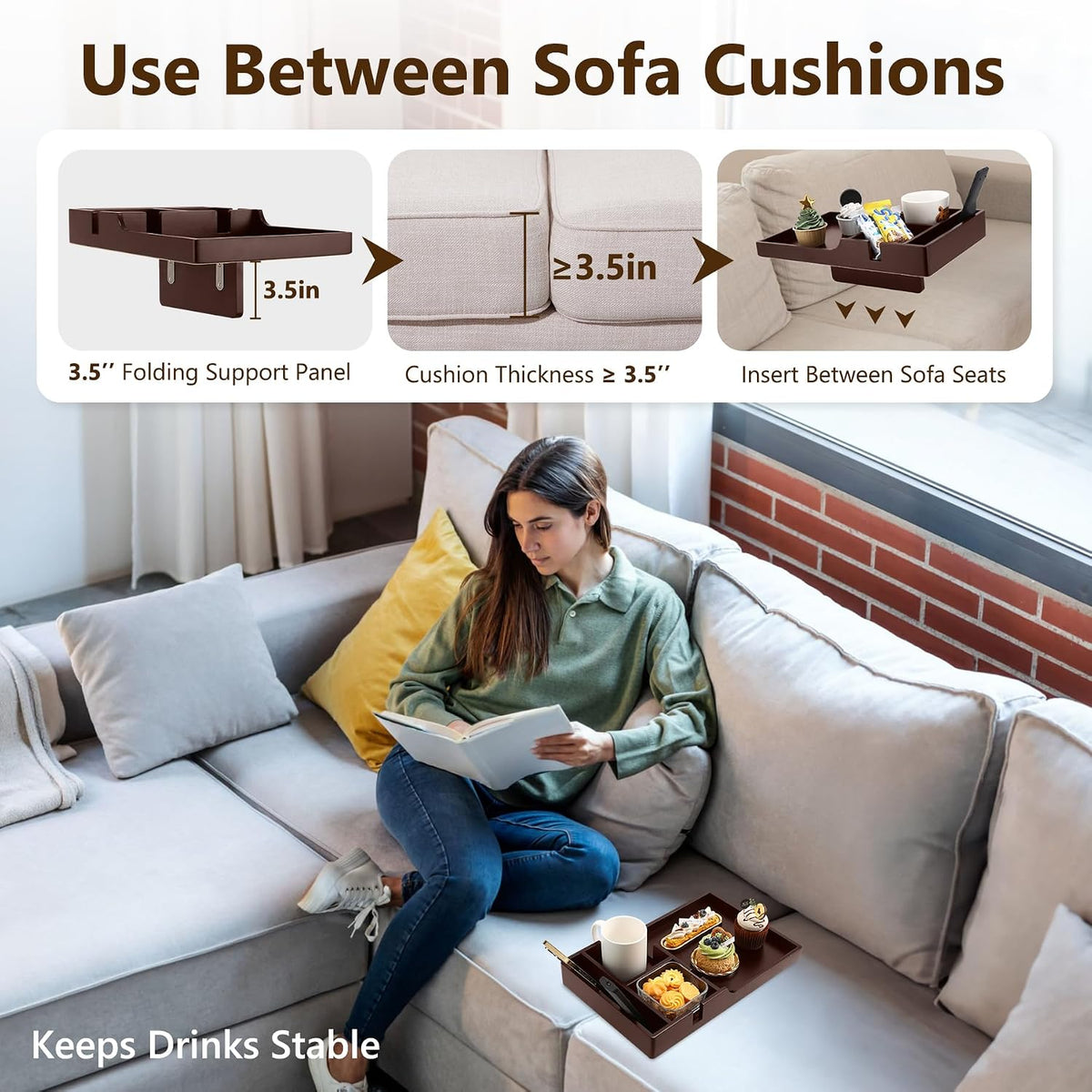 Bamboo Couch Table Between Cushion Seat,15.35 x 9.84 Inches Brown - Image 3
