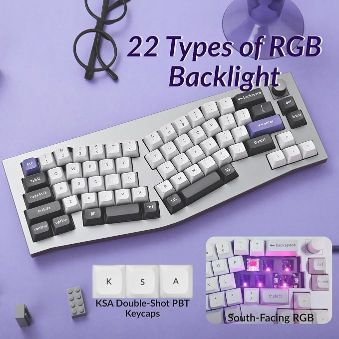 Keychron Q8 Pro Full-Metal Wireless Custom Mechanical Keyboard, 65% Alice Layout Bluetooth/Wired, QMK/VIA, Hot Swappable, 1000 Hz Polling Rate, RGB Backlit for Mac Windows Linux-Grey - Image 8