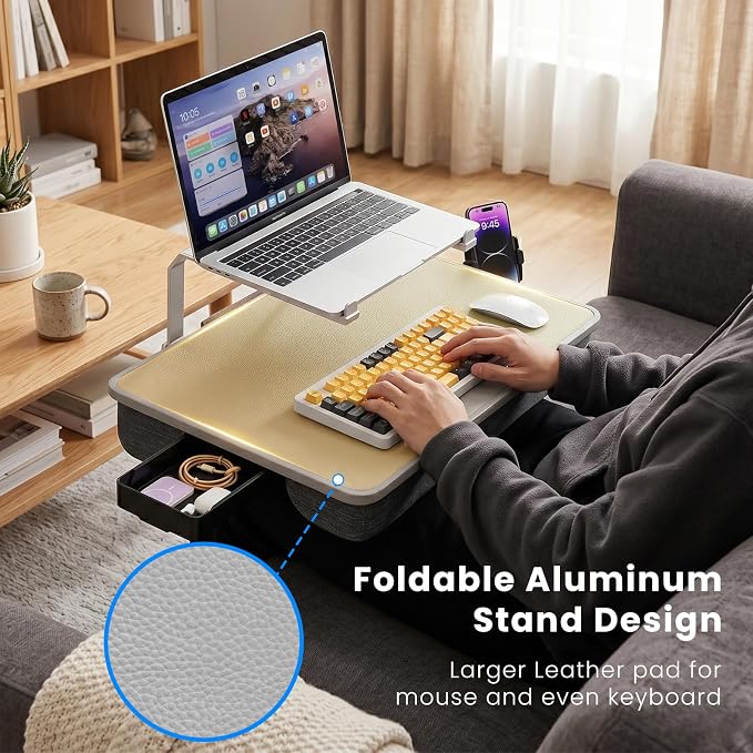 Large Adults Lap Desk for Laptop with Phone Holder & Storage Drawer | Laptop Stand for Bed Fits up to 17" Laptops & MacBook, Pillow Lap Desks for Adults with Cushion for Bed & Couch, Grey - Image 8