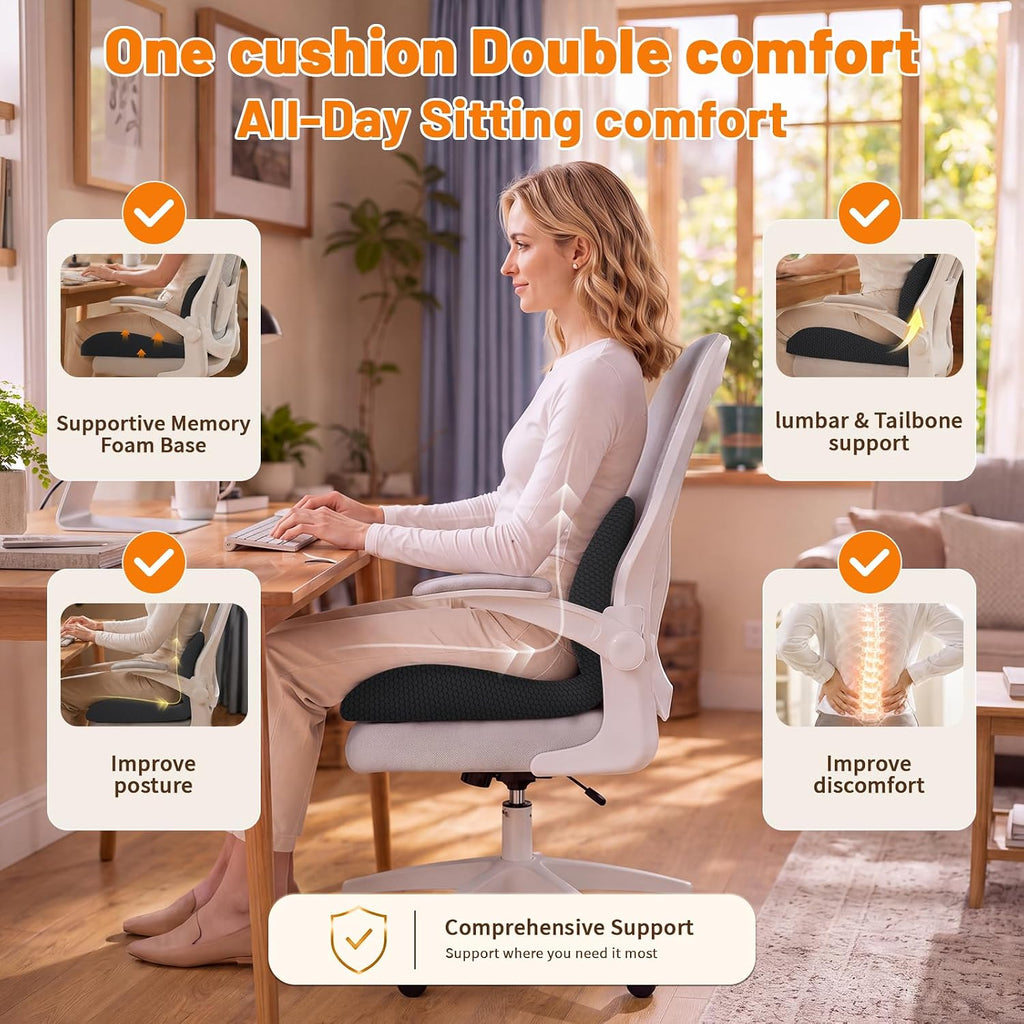 Ergonomic Seat Cushion & Lumbar Support Pillow for Office - Image 2