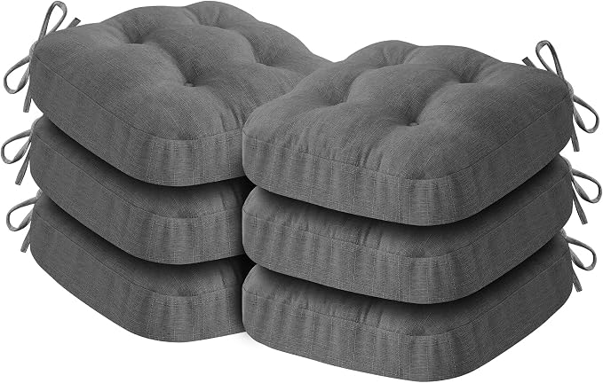 IASEAHK Chair Cushions for Dining Chairs, Dining Chair Cushions, Tufted Indoor Chair Pads with Ties & Non Slip Backing, Seat Cushions for Kitchen Chairs 16.5” x 16.5” x 3.5”, Set of 6, Grey by IASEAHK