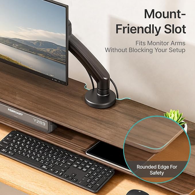 Dual Clamp-On Wooden Monitor Stand, 41.7" 2-Tier Desk Riser Organizer | Monitor Stands Riser for 2 Monitors，Magnetic Back Panel,Fit Computer & Laptops,for Home Office - Image 7
