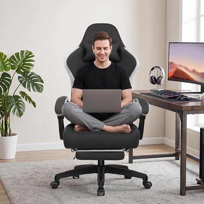 GTPLAYER Gaming Chair, Computer Office Chair with Pocket Spring Cushion, Linkage Armrests and Footrest, High Back Ergonomic Computer Chair with Lumbar Support Task Chair with Footrest(Black) - Image 9