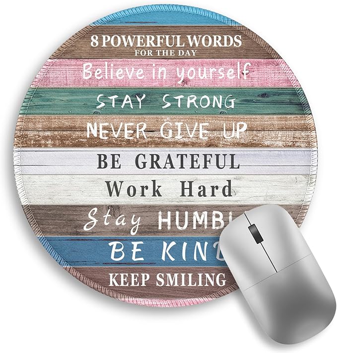 Inspirational Quote Work Mouse Pad, Positive Small Round Mousepad | Mini Travel Wireless Mice Pad for Computer, Office Accessories, Coworker Gifts, 8.6 x 8.6 inch by Lebrocoli