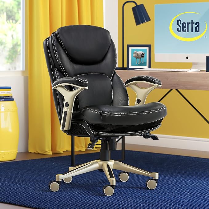 Serta Ergonomic Home Office Chair Pivot Lumbar Support, Leather Desk Chair | Claremont, Adjustable Arms, Height & Tilt, Foam Seat & Headrest Cushion, Work From Home Gaming Chair lower Back Pain, Black - Image 2