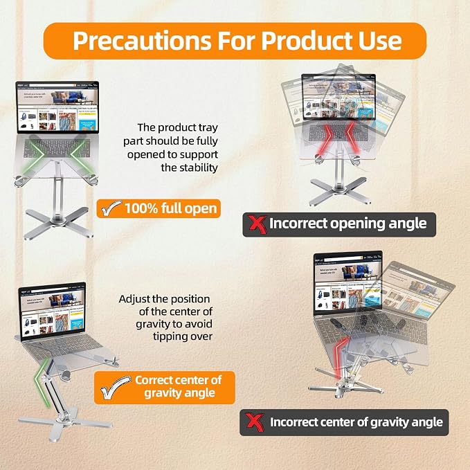 N86 360 Rotating Laptop Stand for Desk with Locking Knobs, Silver | Aluminum Ergonomic Riser Adjustable Height & Angle for Collaborative Work. Foldable Portable Fits MacBook & Laptops up to 16" - Image 8