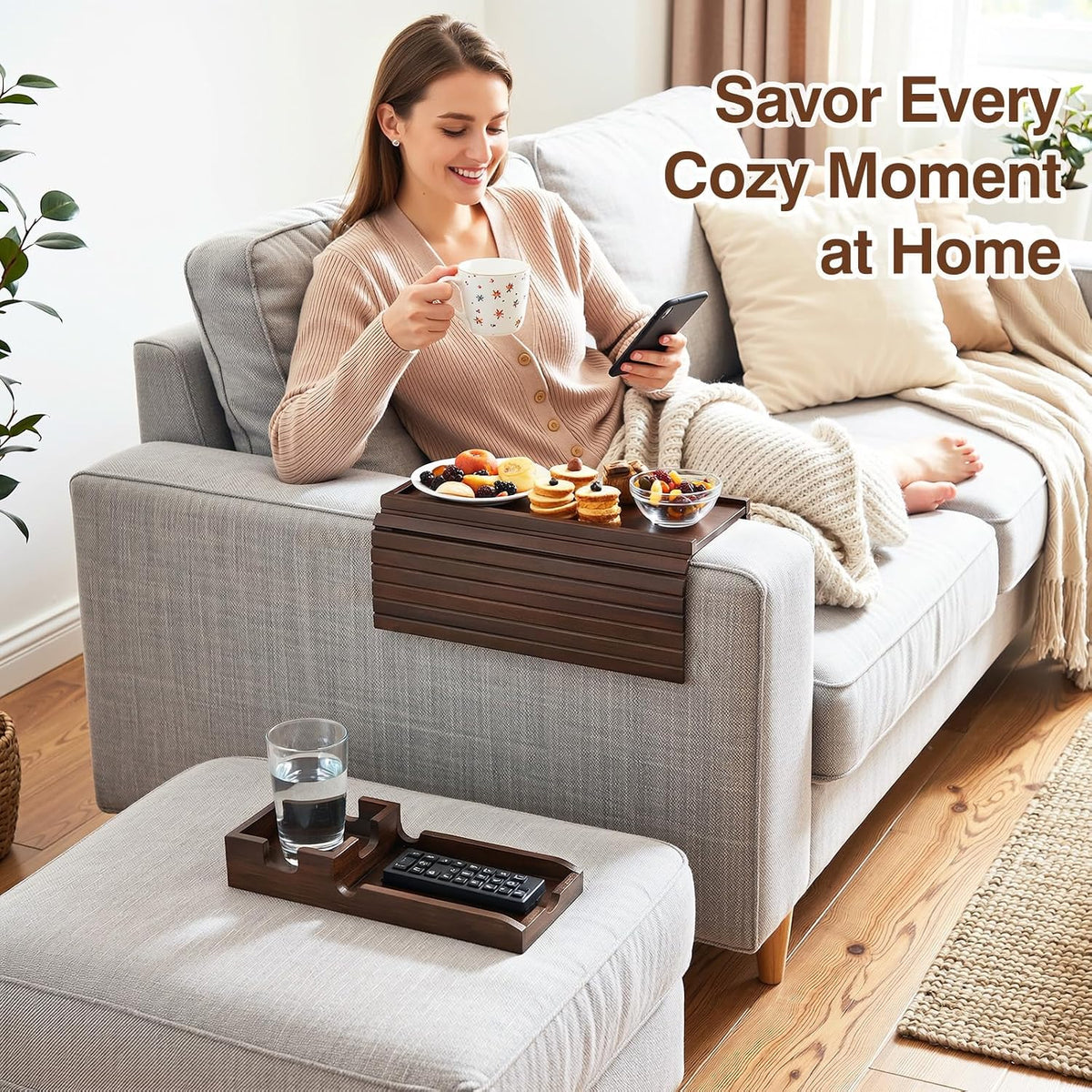 Couch Arm Tray, 2-in-1 Split Design Sofa Armrest Tray for Couch - Image 7