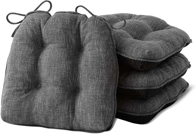 IPYNBAP Chair Cushions Set of 4, 15.5" x 15.5" x 4" Outdoor & Indoor Seat Cushions with Ties, Non Slip, Memory Foam Chair Pads for Dining, Kitchen, Office, Patio Furnitures, Dark Grey by IPYNBAP