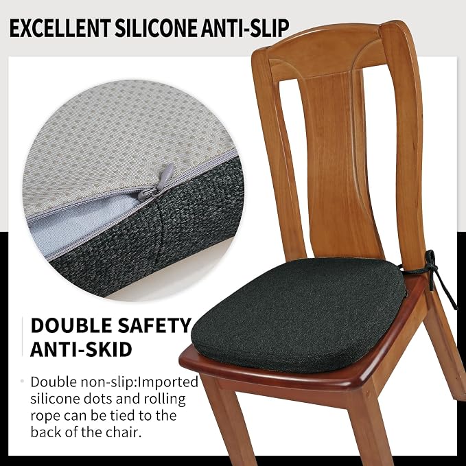 SINOSSO 1 Pack Memory Foam Chair Cushions for Dining Chair, Friendly Woven Fabric 16" U-Shape Comfortable Kitchen Chair Pad, Removable Slip Resistant Seat Cushion (1 Piece, Black) - Image 4