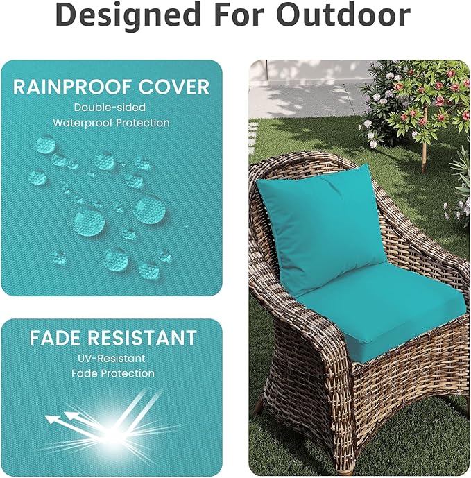 PatioGlow Outdoor Chair Cushions 19 x 19 x 3 Inch, Waterproof & Fade Resistant Patio Seat Cushion for Furniture with Handle and Ties, Thick Seating Pads for Outside Sofa Couch Set of 2, Teal - Image 3