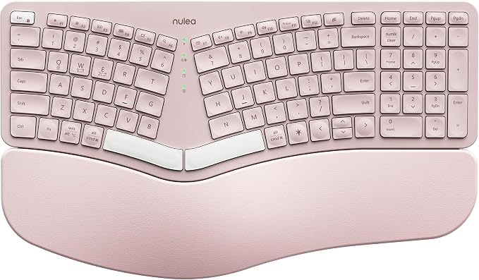 Nulea RT05 Wireless Ergonomic Keyboard, Split Keyboard with Wrist Rest, USB-C Charging, 7-Color Backlight, Natural Typing, Bluetooth and USB Connectivity, Compatible with Windows/Mac(Pink) by Nulea