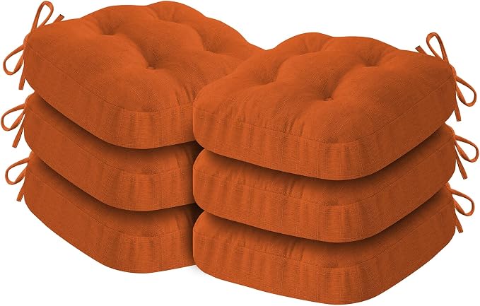 IASEAHK Chair Cushions for Dining Chairs, Dining Chair Cushions, Tufted Indoor Chair Pads with Ties & Non Slip Backing, Seat Cushions for Kitchen Chairs 16.5” x 16.5” x 3.5”, Set of 6, Orange by IASEAHK