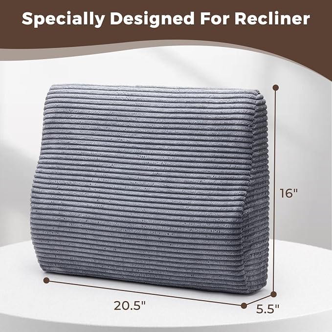 Lumbar Support Pillow for Recliner Chair/Accent Chair/Couch, Washable Cover | Large Memory Foam Back Support Cushion for Elderly, Ergonomic Backrest Pillow for Back Rest/Pain Relief/Reading, Gray - Image 3