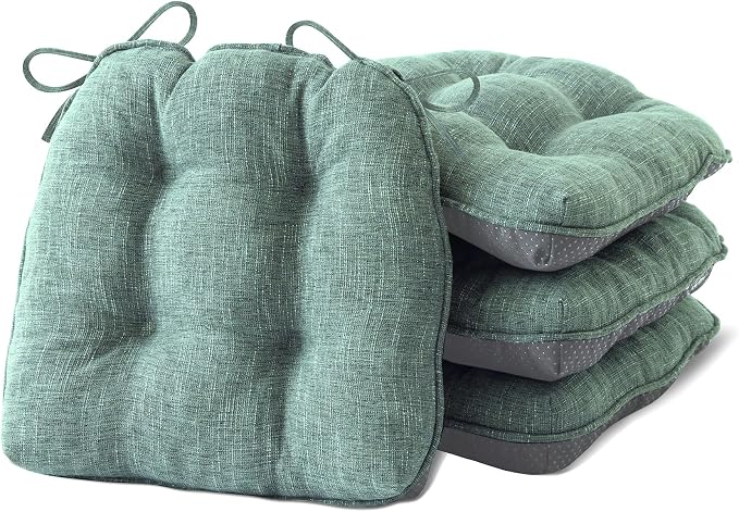 IPYNBAP Chair Cushions for Dining Chairs Set of 4, Kitchen Chair Cushions, Chair Pads with Ties Non Slip Backing, Christmas Room Decor, Tufted Memory Foam Seat Cushion 4 Pack, 15.5x15.5x4, Sage Green by IPYNBAP