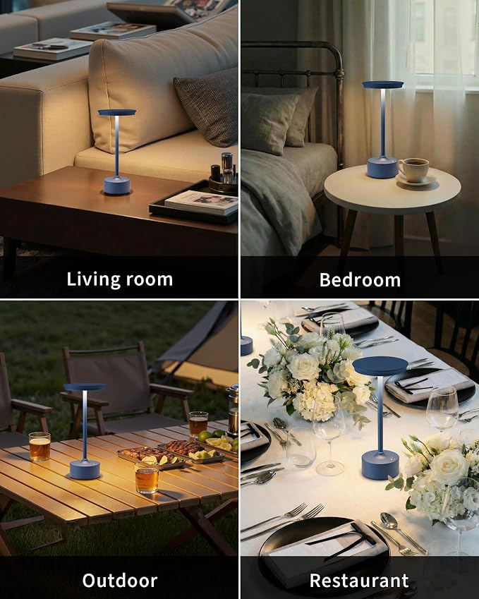 PUSU Rechargeable Table Lamps Set of 2, Blue Cordless Portable Desk Lamp | 4000mAh Battery, Stepless Dimming & 3 Color 2700K-6000K, LED Lamp for Bedroom, Living Room, Restaurant, Outdoor, Night Light - Image 7