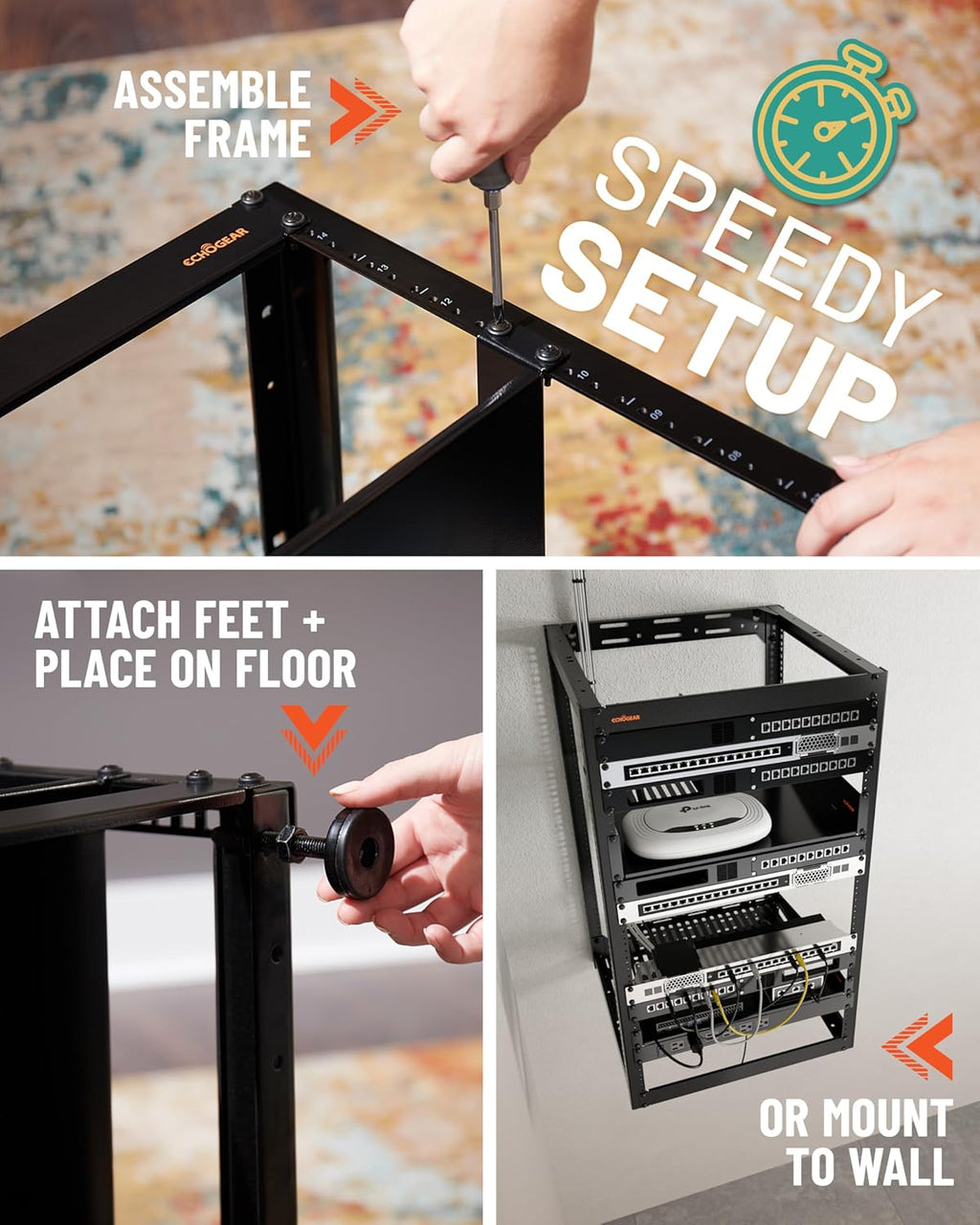 ECHOGEAR 20U Open Frame Rack w/Optimal Air Flow, DIY Assembly, 20.4” Depth - Image 6