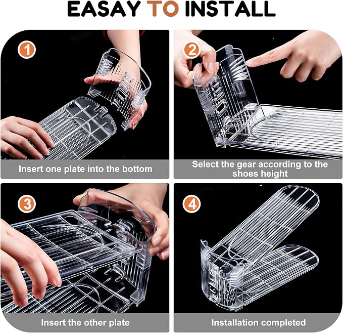 Neprock Shoe Stacker, Shoe Slot Organizer for Closet, Shoe Storage Rack | 12 Pack, Clear, 50% Space Saver, 3 Adjustable Height, Tool-Free Assembly, 30% Thicker, Superior Load Bearing - Image 8