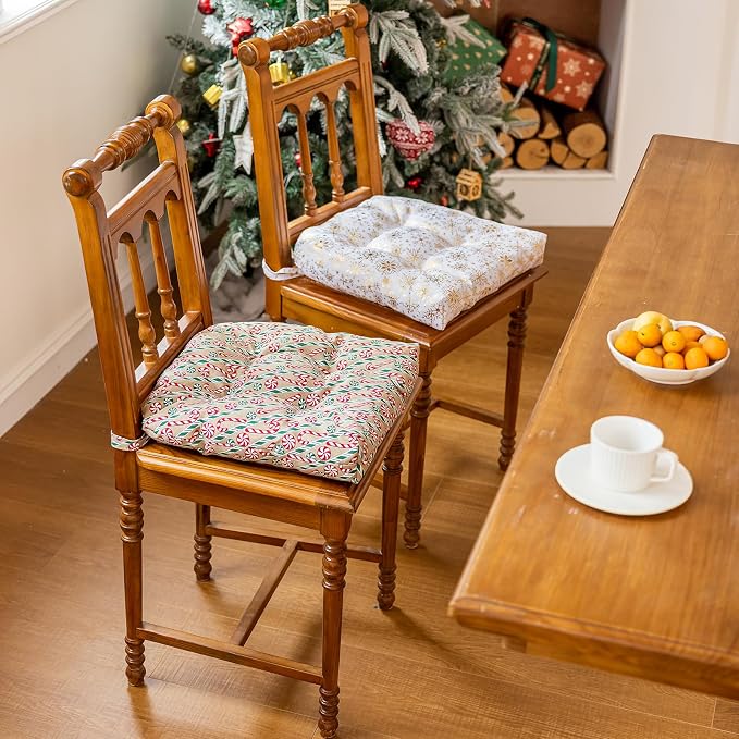 vctops Christmas U-Shaped Chair Cushions with Ties (Pattern F,16"x16") | Soft Comfortable Linen Textured Chair Pads Non Slip Seat Cushions for Indoor Dining Room and Kitchen Chairs - Image 5