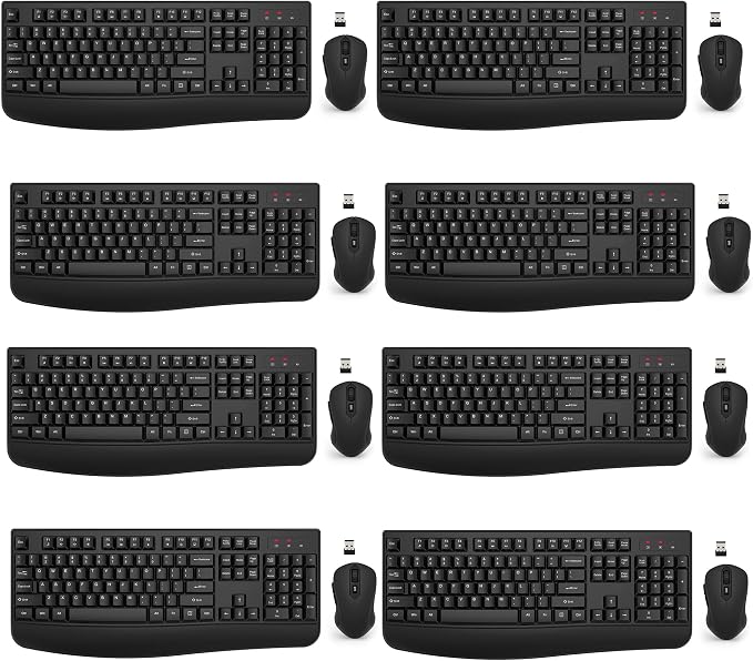 Wireless Keyboard and Mouse Combo, EDJO 2.4G Full-Sized Ergonomic Computer Keyboard with Wrist Rest and 3 Level DPI Adjustable Wireless Mouse for Windows, Mac OS Desktop/Laptop/PC(8 Pack) by EDJO