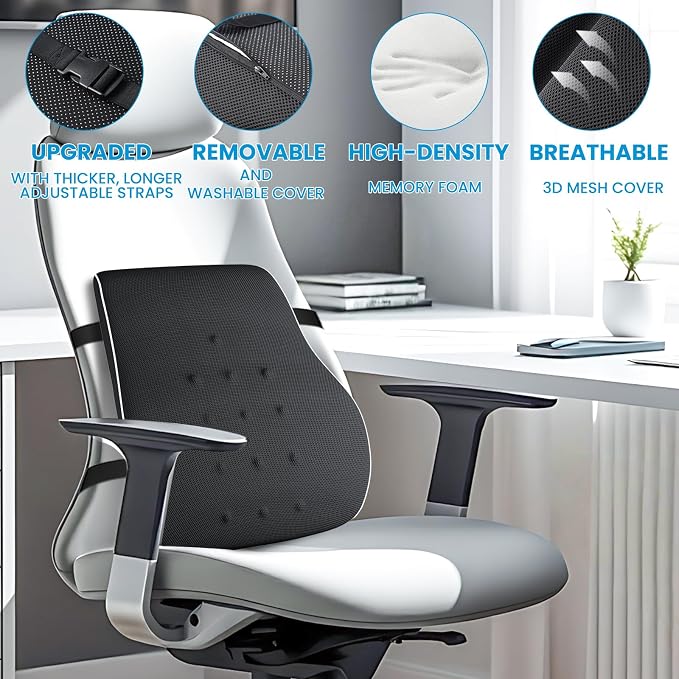 Lumbar Support Pillow for Office Chair, Office Home Essentials,Gifts for Mom,Dad, Back Support Pillow for Car, Chair Cushions,Back Pain Relief Improve Posture,Mesh Cover Double Adjustable Straps - Image 9