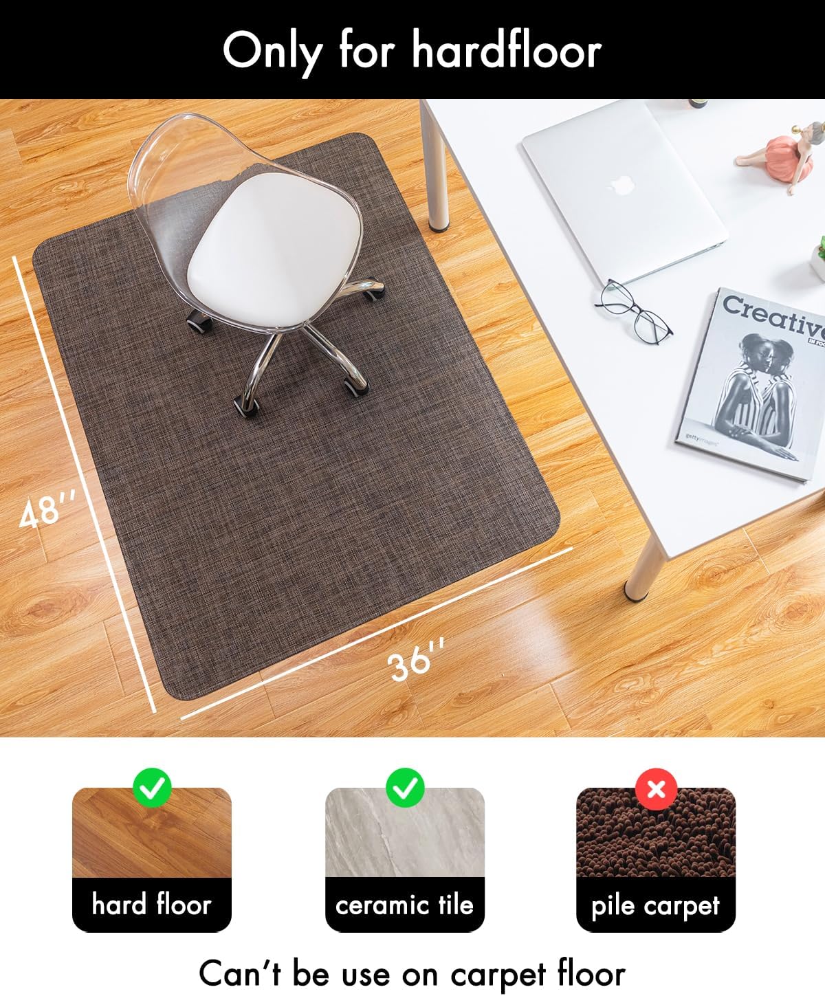 Baroyal Office Chair Mat for Hardwood Floor, Anti-Slip PVC, 36 x 48 Inch - Image 3