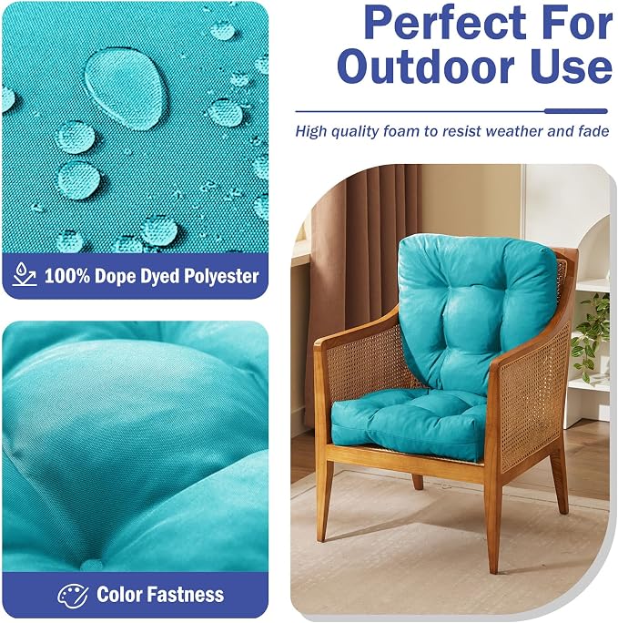 IPYNBAP Outdoor Chair Cushions Set of 4, Patio Chair Cushions with Ties, 19x19+5” Tufted Outdoor Seat Cushions, Waterproof Patio Furniture Cushions, Outdoor Dining Chair Pads, Teal - Image 3