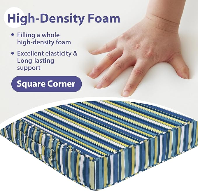 IPYNBAP Outdoor Chair Cushions Set of 4 -Waterproof Outdoor Seat Cushions for Patio Furniture, Patio Chair Cushion with Handle and Ties, Out Door Chair Pads,17x16x2-Square, Blue Stripe - Image 4