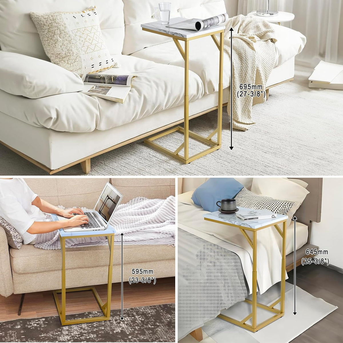 Serteaw C-Shaped End Table, Sturdy Side Table for Couch Sofa Bedside Small Space,C Snack Table TV Tray Record Player Stand Small Tables for Living Room Bedroom,Easy to Assemble,Gold - Image 3