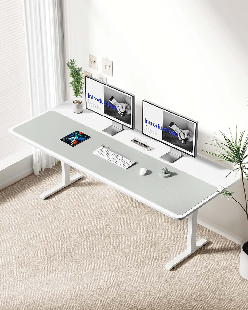 YSAGi Leather Desk Protector, Office Mat, Large Mouse Mat, Non-Slip PU Leather Blotter, Laptop Desk Mat, Waterproof Writing Pad for Office and Home(Light Grey, 63" x 17.2") - Image 4