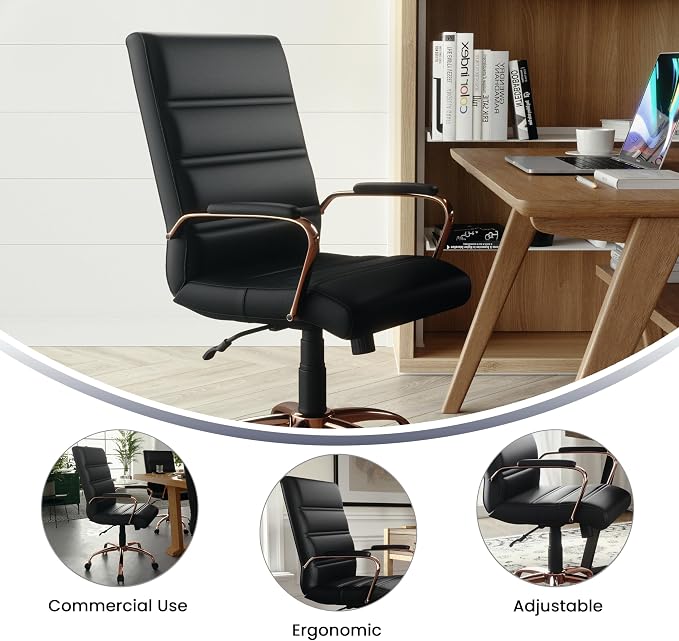 Flash Furniture Mid-Back Black LeatherSoft Executive Swivel Office Chair with Rose Gold Frame and Arms - Image 5
