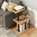 360° Swivel Side Table for Height Adjustable, C Shaped End Table for Couch with Storage, 3-Tier Night Stand with Open Shelf, Tv Tray for Small Spaces, Living Room, Bedroom, Oak by Faesun