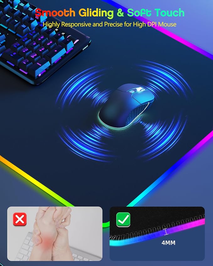 Wireless Charging Mouse Pad with Phone Stand, 31.5"x15.8" Large | Gaming Mousepad RGB Desk Mat, Smooth Glide, Stitched Edge, Non-Slip Rubber Base, Waterproof Keyboard Mat, No Adatper - Image 7