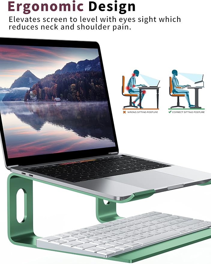 ALASHI Laptop Stand for Desk, Aluminum Computer Riser, Ergonomic Notebook Holder, Detachable Metal Laptops Elevator, PC Cooling Mount Support 10 to 15.6 Inches Notebook, Light Green - Image 3