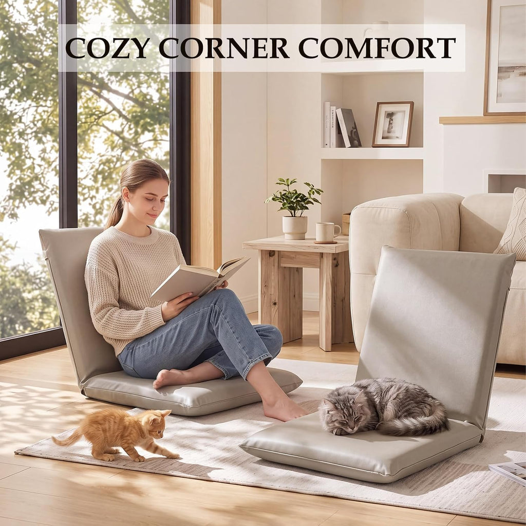 Floor Chair with Back Support 5 Adjustable Position Khaki, XL - Image 6
