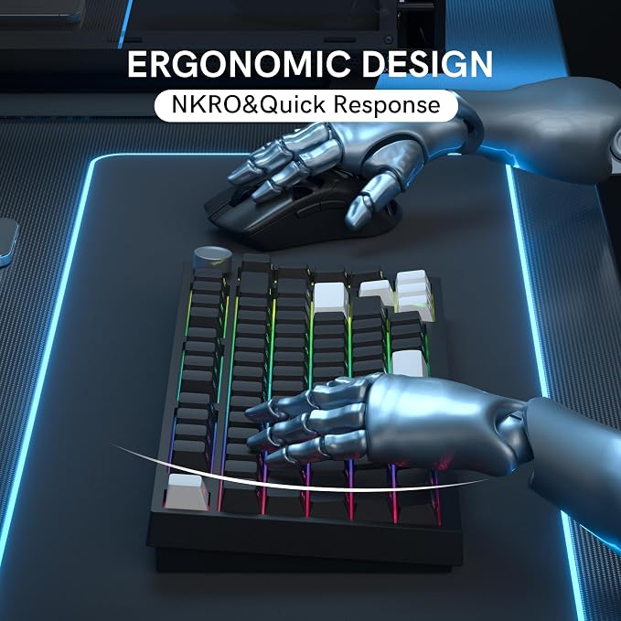 Keymatic Wireless Mechanical Keyboard,75% Hot Swappable Custom Keyboard with Knob,RGB Backlit,Side Printed PBT Keycaps,2.4GHz/USB-C/BT5.0 Mechanical Gaming Keyboards - Image 5
