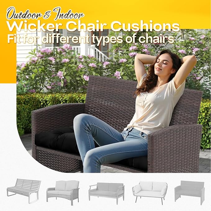 MAGIC ELEPHANT Outdoor Bench Cushion, Memory Foam Loveseat Cushion for Patio Furniture Wicker Chair, Settee Porch Swing Seat Cushion, 44 x 19 Inches (Black) - Image 5