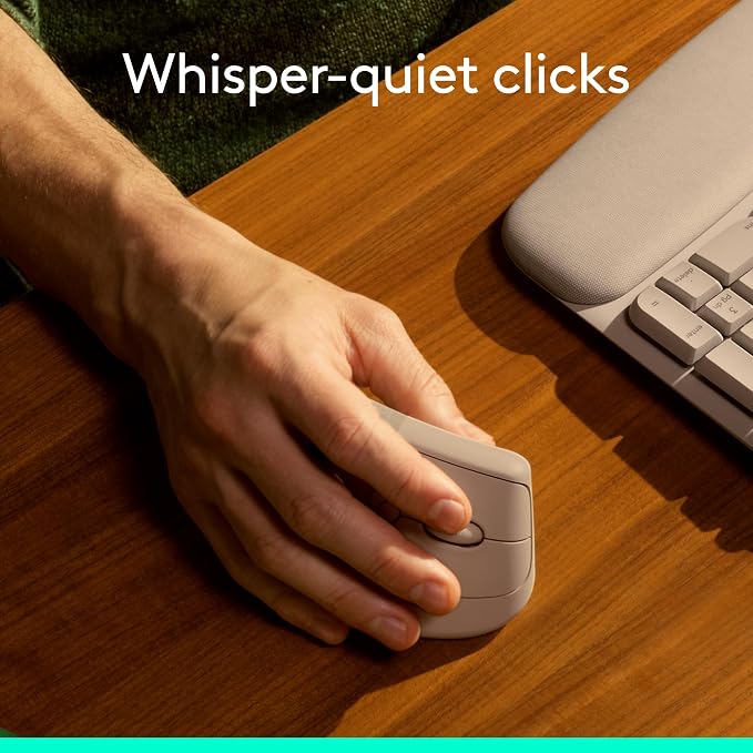 Logitech Lift Vertical Ergonomic Wireless Mouse - Sand | Connect via Bluetooth or included Logi Bolt USB-A receiver, quiet clicks, 4 of 6 buttons customizable, Windows Mac compatible - Image 8