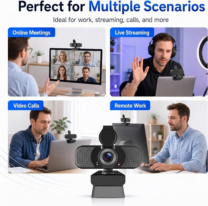 4K UHD Webcam with PDAF Autofocus, Dual Mics, USB-C Adapter, Privacy Cover | 87° view, auto white balance, low-light correction, 360° rotation, 35° tilt, 1.5 m USB-A cable and mini tripod - Image 8
