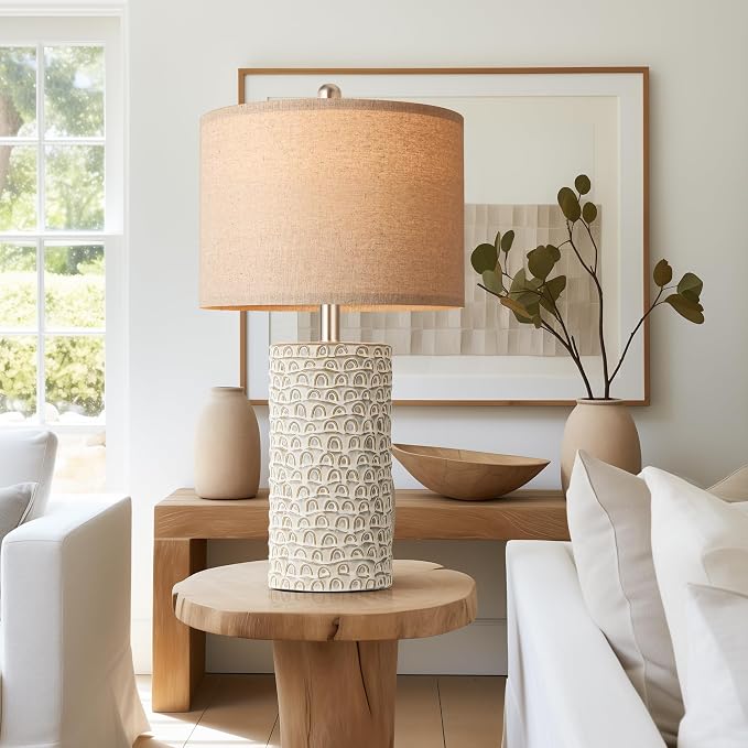 23" Modern Ceramic Table Lamp Set of 2, Table Lamps for Living Room, Rustic Farmhouse Bedside Lamps Nightstand lamp for Bedroom, Desk Lamp for End Table Home Decor Grey Shabby Chic White - Image 7