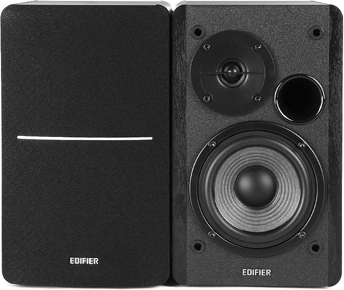 Edifier R1280DB Powered Bluetooth Bookshelf Speakers - Optical Input - Wireless Studio Monitors - 4 Inch Near Field Speaker - 42W RMS - Wood Grain (Black) - Image 3