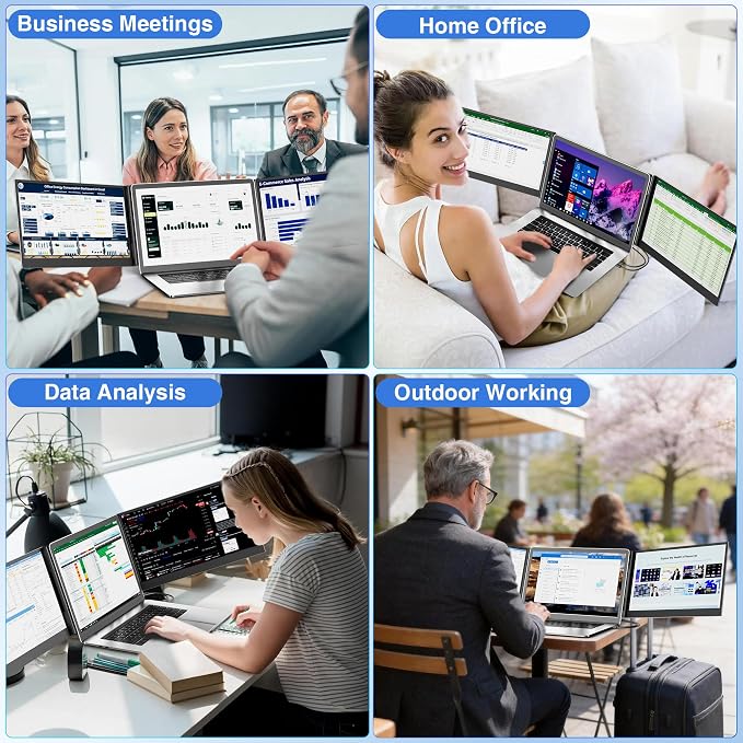 KEFEYA Laptop Screen Extender 15.6", FHD 1080P Portable Triple Monitor for Laptops 13-17.3", 0.16" Ultra-Thin Dual Laptop Monitor Extender for Windows/Mac/Dex/Chrome/Surface, Plug n Play - Image 8