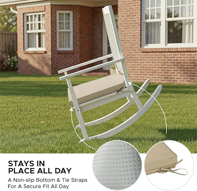 Outdoor Chair Cushions, Fade-Resistant & Water-Resistant, D Shaped Patio Furniture Seat Chair Pads Replacement with Ties, Non-Slip Bottom, Removable Cover, Set of 2, 17 x 16 Inch, Natural - Image 5