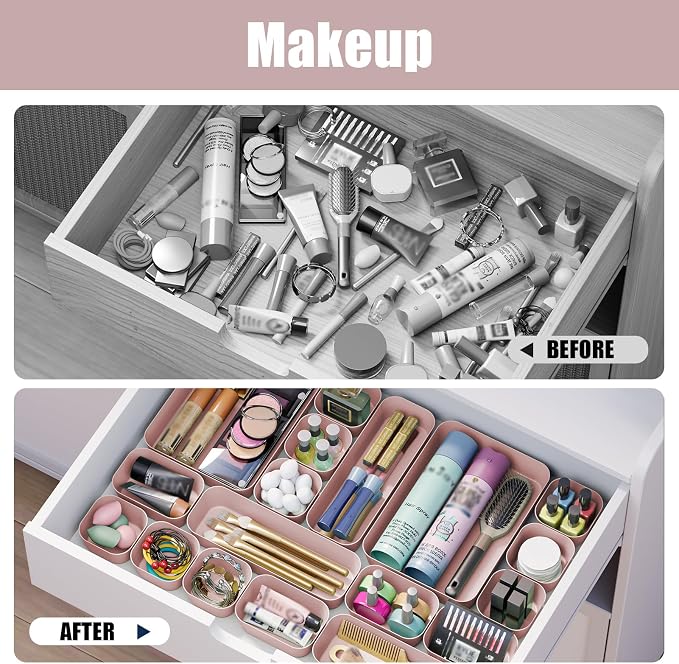 Drawer Organizers Bins 10 PCS for Bathroom Makeup Desk Office | with Non-slip Pads, 3 Sizes, Plastic Tray, Vanity Organizer, Kitchen Utensils Organizer - Image 8