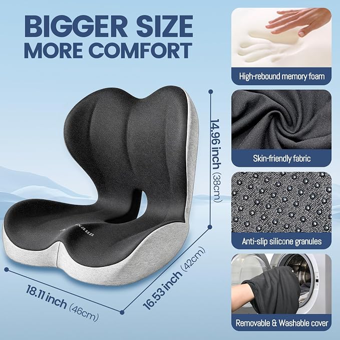 Memory Foam Seat Cushion for Office Chair and Car Seat | Sciatica & Hip & Coccyx Pain Relief Desk Chair Cushion for Long Sitting Office Workers, Car Drivers, Wheelchair, Home - Image 3