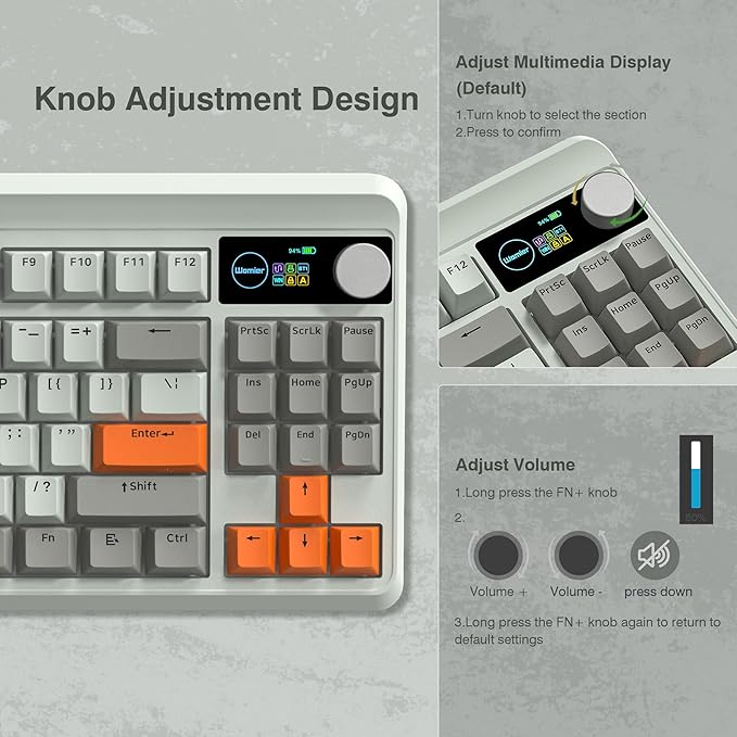 Womier M87 75% Mechanical Keyboard Tri-Mode with TFT Smart Display & Knob | Gasket Mount Wireless Bluetooth/2.4G, Hot-Swappable Linear Switches, PBT Keycaps RGB Gaming Keyboard for Mac & Win (Carbon) - Image 3