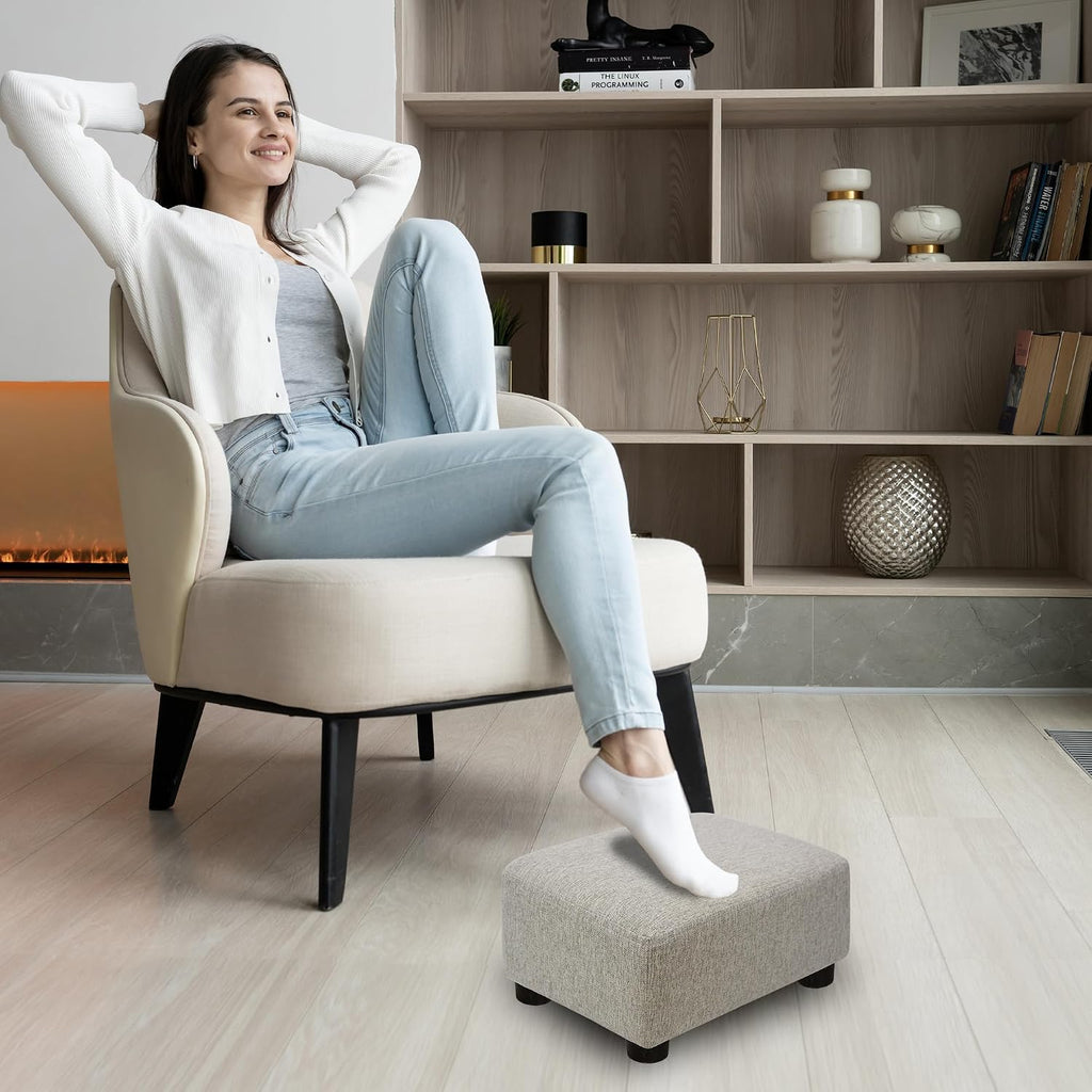 CAROLMADE Small Foot Stool Ottoman Footstool with Legs Under Desk Footrest for Living Room Bedroom and Office,Linen-Beige - Image 4