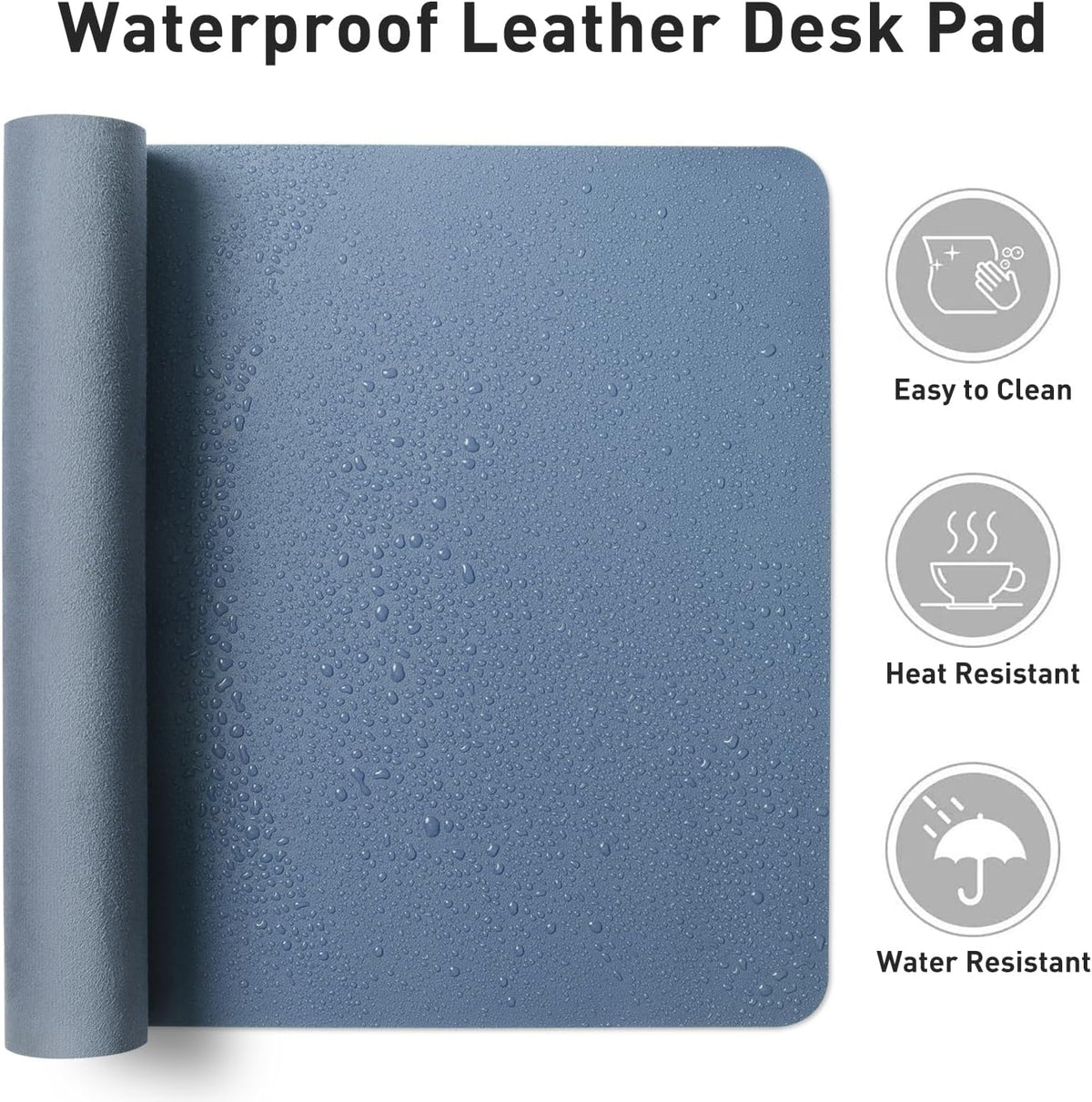 Aothia Leather Desk Pad Protector, Mouse Pad, Office Desk Mat, Non-Slip PU Leather Desk Blotter, Laptop Desk Pad, Waterproof Desk Writing Pad for Office and Home (Denim Blue, 36" x 17") - Image 6