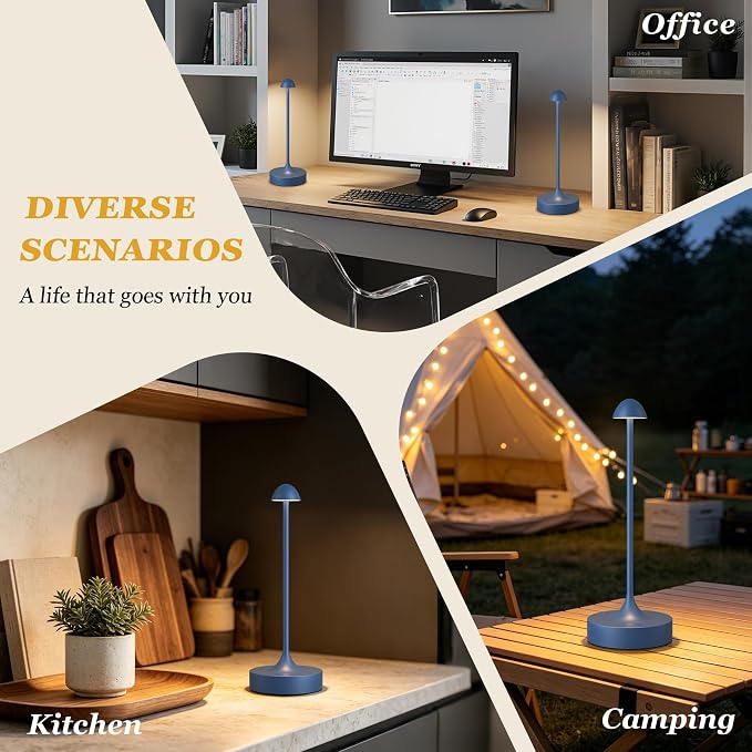 Kakanuo Rechargeable Cordless Table Lamp, Battery Operated Lamps, 3-Color Stepless Dimming, Portable Wireless Desk Lamp, LED Lighting for Dining Room, Restaurant, Office, Bar, Home(Navy 2 Pack) - Image 7