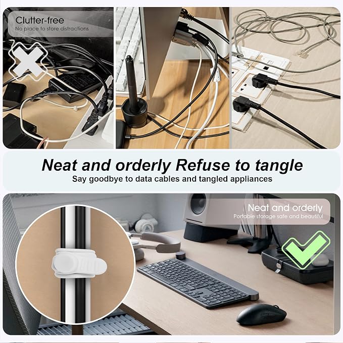 24Pcs Silicone Cable Ties, Cord Organizer Cable Management-2Sizes | Reusable Cord Ties for Electronics, Office Desk Accessories, Home Travel Essentials, Easy to Use, 4.2" and 7.1"-4 Colors - Image 3