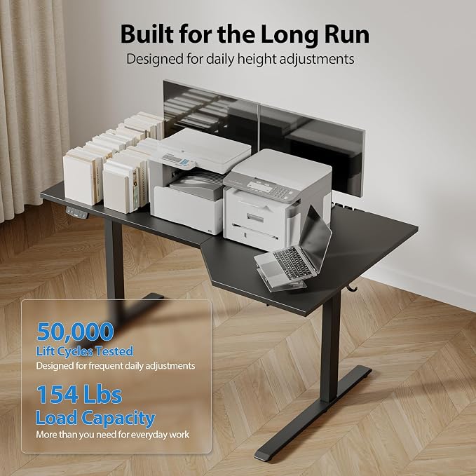 Agilestic 59 x 35 Inch Corner L Shaped Electric Standing Desk, Black | Electric Height Adjustable, L-shape Workspace, Sturdy Steel Frame, Memory Preset, Hooks, 154 lbs, Easy Assembly, Splice Board - Image 7
